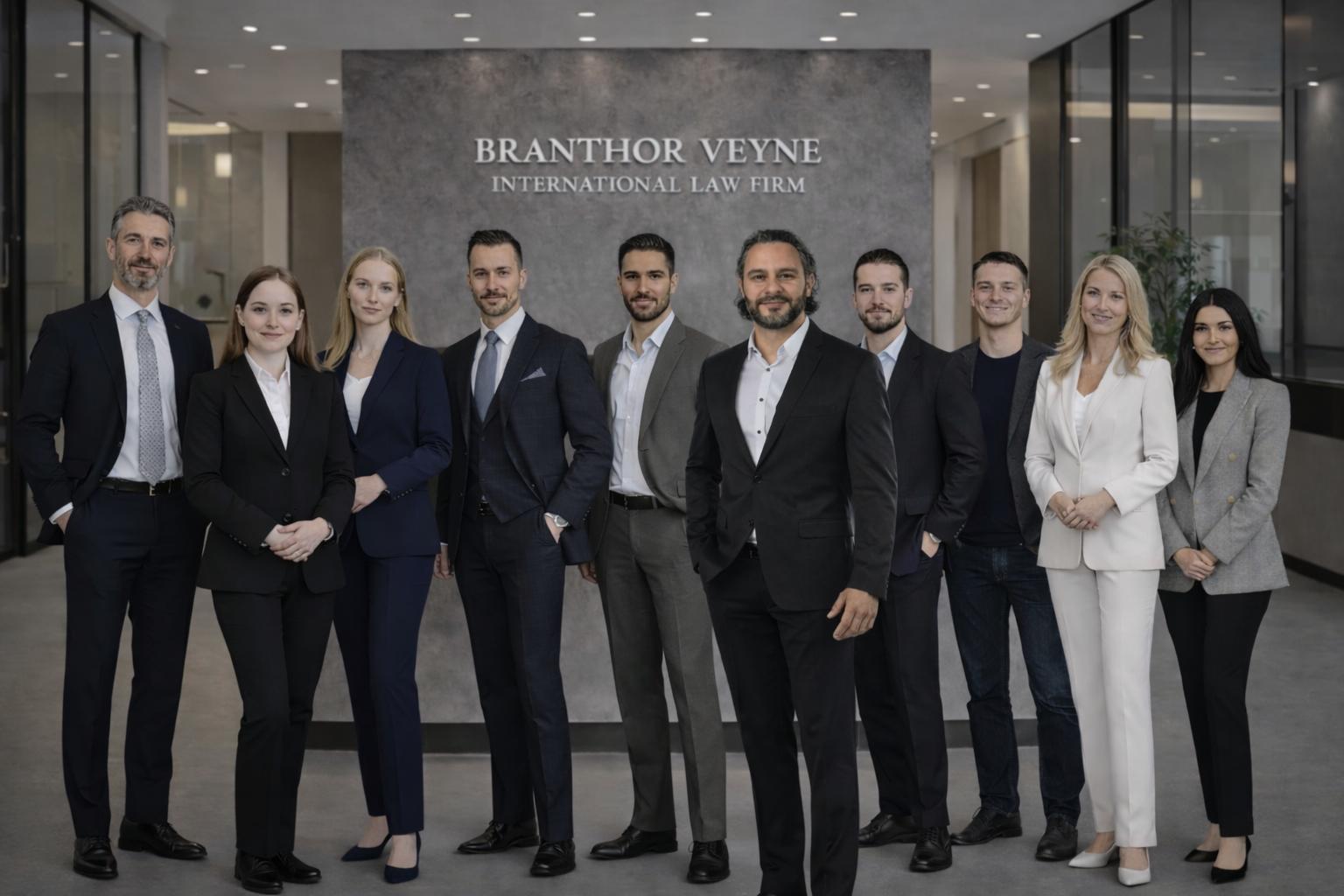 Group of lawyers standing together in a professional setting